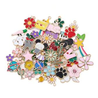 50pcs/100pcs Mixed Gold Plated Enamel Pendants Colorful Alloy Charms For DIY Necklace Bracelet Earring Jewelry Making Supplies No Box