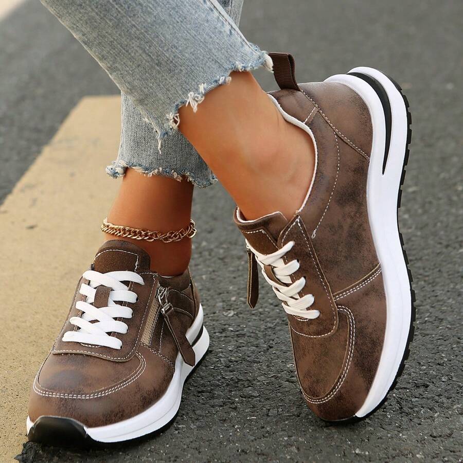 Women's Casual Sport Sneakers - Lightweight, Non-Slip, Cushioned Thick Sole, Comfortable For All Seasons - Brown - View 1