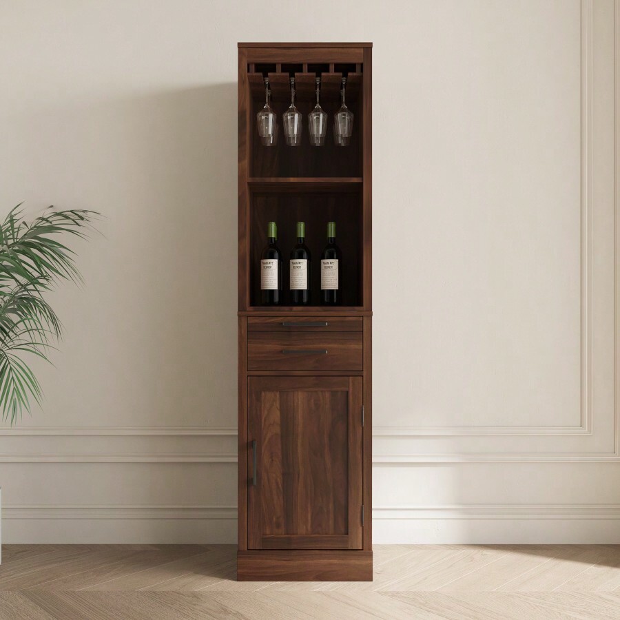 Brown Walnut Color Modular Wine Bar Buffet With Hutch