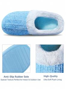 Women Fuzzy House Slippers Non-Slip Warm Plush Lined Memory Foam Bedroom Slippers Soft Elegance Style - Màu xanh lam - Xem 2