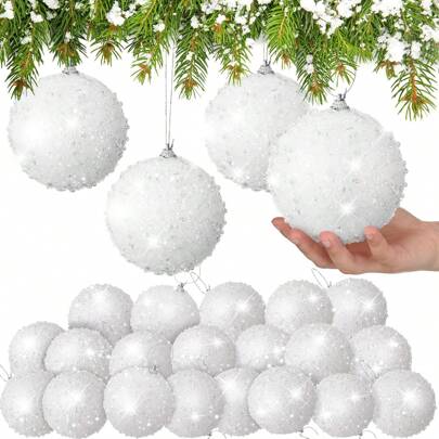 6 peças 2,5" Glitter Bola de Natal Conjunto de enfeites Bola de Natal a granel Xmas Lantejoulas Espuma Pendurado Ornamento Bola decorativa de Natal para árvore Casa Casamento Festa de fim de ano Decoração, Decoração de casa, Decoração de quarto, Decoração de parede