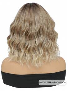 Peluca ondulada de hombros, rubia ombré, de 14 pulgadas, con raya al medio, para mujeres, de aspecto natural, de fibra sintética resistente al calor, para uso diario y de fiesta - Multicolor - Ver 14