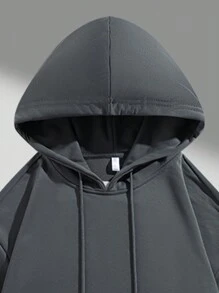 1 件男友风格男士休闲套头连帽运动衫，适合跑步和运动，灰色