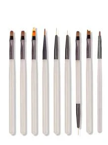 9pcs UV Gel Nail Art Brush Set - Acrylic Painting Pens With Gray Aurora Transparent Handles For Professional & Home Manicure Designs, Alcohol-Free