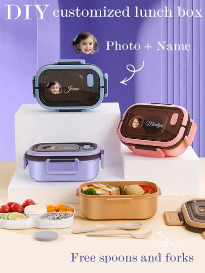 Personalized Name Lunch Box (Free Fork And Spoon ), Adult Or Child Boy And Girl Container, 3 Compartments, Lunch Food Container With Cutlery, Sauce Jar, Pancake Liner, Microwave And Dishwasher Friendly, Lunch Box To Avoid Confusion Christmas Gift Easy To Clean, Exquisite, High-Quality Custom, Personalized, Unique Ideal Gifts For Her Her, Boyfriend, Girlfriend, Dad, Mom, Family, Friends, Son, Daughter, School Students, Workers, Kids School, Home, Office,Multi-Functional,Ornamental,Reusable,Exquisite,Stylish,High-Quality,Colorful,Modern,Custom,Personalized,Unique,Ideal Gifts For Him,Ideal Gifts For Her,Boyfriend,Dad,Girlfriend,Mom,Family,Friends,Tea Room,Home,Garden,Office,For Anniversaries,For Valentine's Day,For Mother's Day,For Birthdays,For Father's Day,For Graduation,For Weddings,For Housewarming