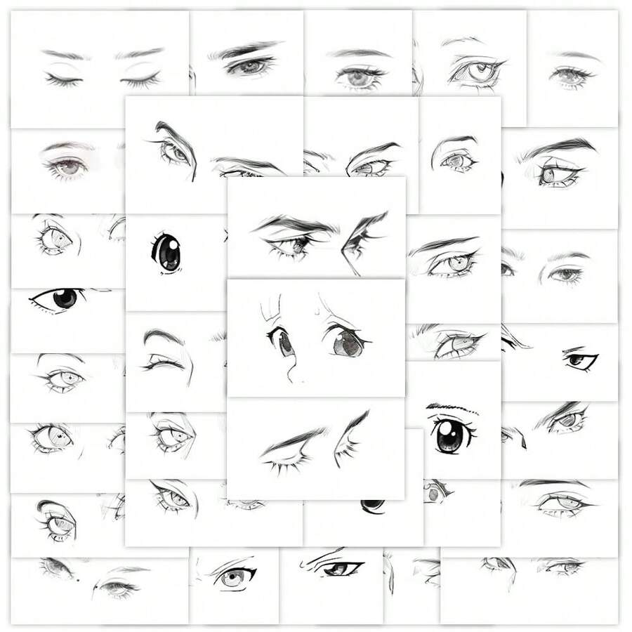 500 piezas/rollo- Pegatinas con estampado de la serie 'Esbozo de ojos' para decoración de teléfono móvil, taza y manualidades, material de PVC - Q-11913 54 materiales para dibujar bocetos de ojos - Ver 1