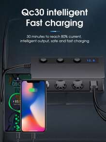 1pc Car Charger Fast Charging, 3-In-1 Car Phone Charger USB Cigarette Lighter Adapter - Black - View 5
