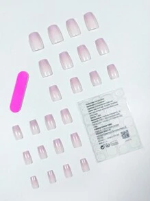 Instantly Upgrade Your Look With 24pcs Short Square Grey Ombre Glossy Fake Nail & 1pc Nail File & 1sheet Nail Tape Press On Nails Nail Supplies