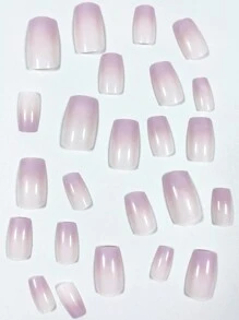 Instantly Upgrade Your Look With 24pcs Short Square Grey Ombre Glossy Fake Nail & 1pc Nail File & 1sheet Nail Tape Press On Nails Nail Supplies