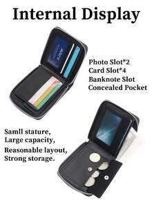 商务男士短款钱包拼接石纹大容量三折包拉链零钱包多卡位钱夹男士钱包必备单品 - 黑色 - 查看 3