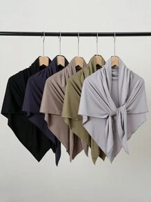 1 件女士纯色针织三角围巾头巾，经典时尚头巾，适合日常佩戴万圣节 - 汗布三角巾 - 查看 10