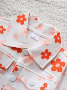 3-teiliges Mädchen Outfit bestehend aus Top mit Distel Blumen Muster und Kragen, modischem Blumenrock, für Frühling und Herbst