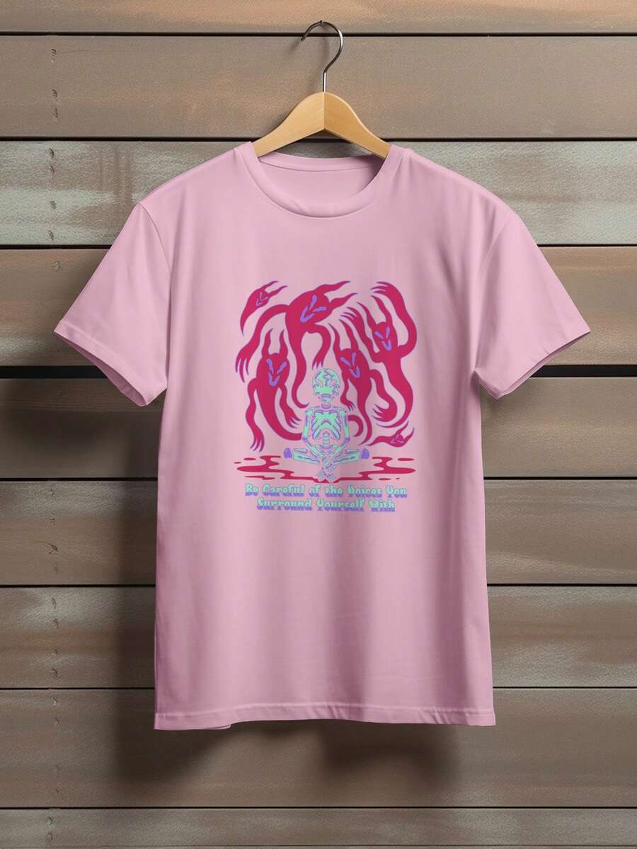 T-Shirt Gothic Cotton Shirt Et Alien Skeleton Ref 1391 FLUXOGEEK - Màu Hồng baby - Xem 1