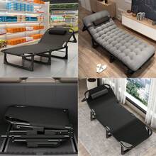 Camping Cot, 4 Positions Adjustable Reclining Folding Camping Cot Sleeping Bed Cots For Adults Outdoor Portable Chaise Lounge Chair W/Carry Bag Pillow Cushion For Home Nap Beach Travel - Grey - View 4