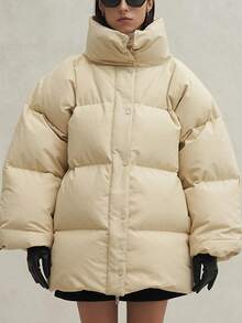 Abrigo holgado con cuello acolchado oversize - Albaricoque - Ver 2