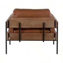 Kari Farmhouse Accent Chair In Black Metal, Brown Wood And Camel Faux Leather By LumiSource - 駝色+人造皮革如圖 - 查看 4