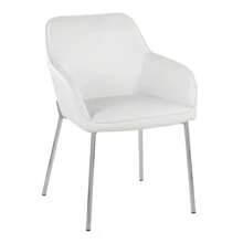 Juego de 2 sillas de comedor contemporáneas Daniella en metal cromado y piel sintética blanca de LumiSource