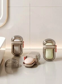 轻奢旅行皂盒，创意带盖密封沥水，便携式小香皂盒，新款商务旅行皂盒家居浴室装饰秋季装饰返校 - 透明深灰 - 查看 2