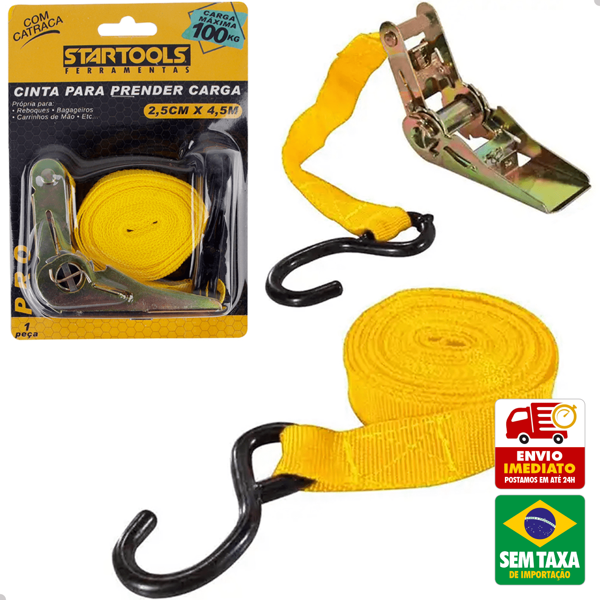 Cinta Catraca Prendedor de Carga Catracado Catraca 4,5M Metros 25mm 100 kg StarTools AR0401