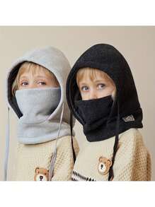 儿童冬季拉法帽防风帽保暖羊毛滑雪面罩颈部保暖器适合男孩和女孩，可调节全脸罩