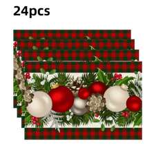 6/12/24 件蓝色圣诞雪花纸餐垫，12 英寸 X18 英寸可重复使用纸餐垫，装饰性圣诞桌垫，水牛格子圣诞饰品，适用于圣诞婚礼、派对、午餐、晚餐、家庭厨房装饰（雪人、雪花、圣诞饰品） - 彩色 - 查看 13