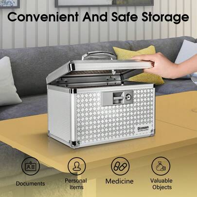 1pc Household 10/12 Inch Household Storage Box With Key Lock Home Medicine Storage Box Portable Household Or Personal Document Money Storage Box