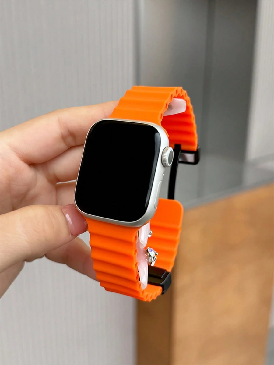 1条液态硅胶磁吸运动表带,兼容 42mm、38mm、40mm、41mm、44mm、45mm、46mm、49mm,时尚智能手表替换表带,适用于Ultra2、Ultra SE2、SE 11、10、9、8、7、6、5、4、3、2、1系列,男女通用,可作为学生返校礼物 - 橘色 - 查看 1