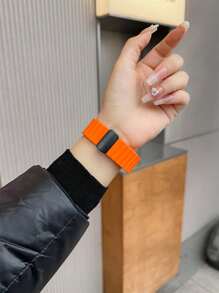 1条液态硅胶磁吸运动表带，兼容 42mm、38mm、40mm、41mm、44mm、45mm、46mm、49mm，时尚智能手表替换表带，适用于Ultra2、Ultra SE2、SE 11、10、9、8、7、6、5、4、3、2、1系列，男女通用，可作为学生返校礼物 - 橘色 - 查看 4
