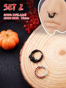 Morlyda 2 piezas/set Gótico 16G Cadena de anillo de nariz de esqueleto Anillo de septum de joyería Murciélago, Anillo de septum de piedra lunar Joyería de piercing de acero inoxidable Anillo de labio rojo negro en forma de corazón Anillo de septum Clicker y Anillo de nariz de herradura a cuadros blanco y negro Barra de bisagra Aro de septum Helix, Rook, Trago, Daith, Piercing de cartílago Anillos de septum de nariz Joyería de piercing Cadena colgante Anillos de nariz para hombres y mujeres Regalos 10mm Fiesta Fecha Navidad Halloween Joyería Uso diario - Multicolor - Ver 14