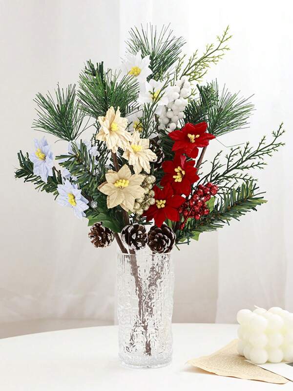 1 Stück simulierte Kiefernnadeln, rote Früchte, Blumenvasen, Weihnachtsbaum-Dekorationen, Weihnachtsdekorationen, Requisiten für Weihnachtsdekoration, Weihnachten