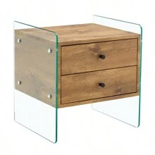 Double-Drawer Bedside Table. The Board Surface Is MDF Sticker, And Both Sides Are Transparent Tempered Glass. The Design Is Simple And Elegant, With Excellent Storage Functions.