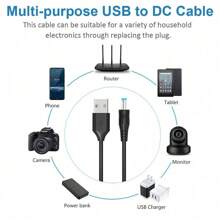 Universal 5V D C 5.5 2.1mm Jack Charging Cable Power Cord, USB To D C Power Cable With 14 Interchangeable Plugs Connectors Adapters Compatible With 5V Devices Max Support 3A - Black - View 6