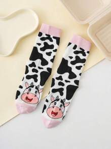 زوج 1/2 جوارب متوسطة الطول ذات طراز بقرة كيوت ، خريفية/شتوية - متعدد الألوان - مشاهدة 3