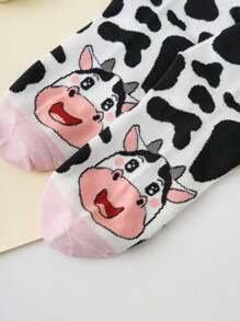 زوج 1/2 جوارب متوسطة الطول ذات طراز بقرة كيوت ، خريفية/شتوية - متعدد الألوان - مشاهدة 4