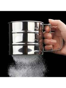 Taza coladora de harina de acero inoxidable, agitador manual de polvo de harina cernidor para hornear - Plateado - Ver 2