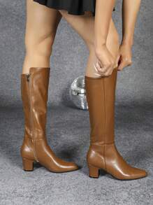 Giày cao gót đế vuông thời trang cho nữ, giày bốt mũi nhọn gợi cảm dự tiệc/dự tiệc màu đen - màu nâu - Xem 6