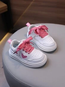 1pair Soft Anti-Slip Hook And Loop Heart-Shaped Baby Shoes, All Season - Pink - View 4