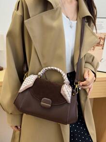 amaiqi 1pc Fashion Elegant Cover Handbag, Lightweight Women's Commuter Crossbody Bag, PU Material - Coffee Brown - View 5