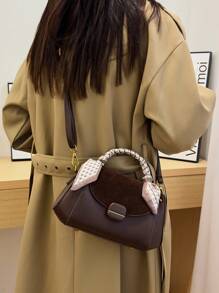 amaiqi 1pc Fashion Elegant Cover Handbag, Lightweight Women's Commuter Crossbody Bag, PU Material - Coffee Brown - View 6