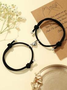 2pcs/Set Couples Black Heart Magnetic Attraction Bracelet, Friendship Bracelet, Gift For Girlfriend, Wife, Mother, Birthday Present Valentines,Mom,Mother,Mother's Day,Gift