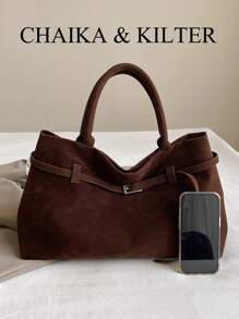 1 pieza Bolso tipo tote para mujer, bolso casual de gran capacidad con cierre magnético, decoración con cinturón, diseño de doble asa, apto para viajes, compras, citas, regalos - adecuado para adolescentes, estudiantes universitarios y damas de oficina, bolso de moda