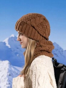 Women's 2 Pieces Beanie Hat And Scarf Set, Warm Lined Thick Knit Earflap Cap For Winter, Suitable For Daily Use Valentines Gift - Multicolor - View 5