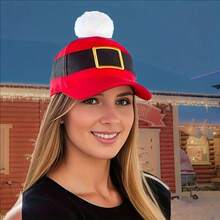 Adjustable Christmas Red Baseball Cap With Pom Pom - Perfect For Holiday Outdoor Activities, Sun Protection And Party Decoration - Red - View 3
