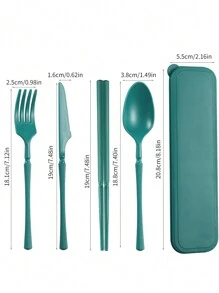 5 Stück/Set Tragbares Kunststoff Besteck-Set mit Messer, Gabel, Löffel, Essstäbchen und 1 Aufbewahrungsbehälter - geeignet für Outdoor-Camping, Picknick, Arbeit und Schule, Schulmaterial