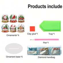 Bộ 6 bức tranh kim cương DIY trang trí Acrylic mini, bộ quà tặng đồ trang trí Giáng sinh với 12 đế - Nhiều màu - Xem 3