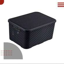 Kitchen Kit Rattan Waste Bin Basket 7 Liters With Pedal + Liquid Soap Detergent Holder + 7 Liters Organizer Box - 黑色 - 查看 6