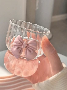 1 Stück rosa Schleife hitzebeständiger Borosilikat-Glas Teebecher, süßes dickes vertikales Streifendesign Wasserglas für Tee, Kaffee