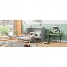 Queen Murphy Bed With Large Drawers, White - Trắng + Ván ép + Queen như hình - Xem 25