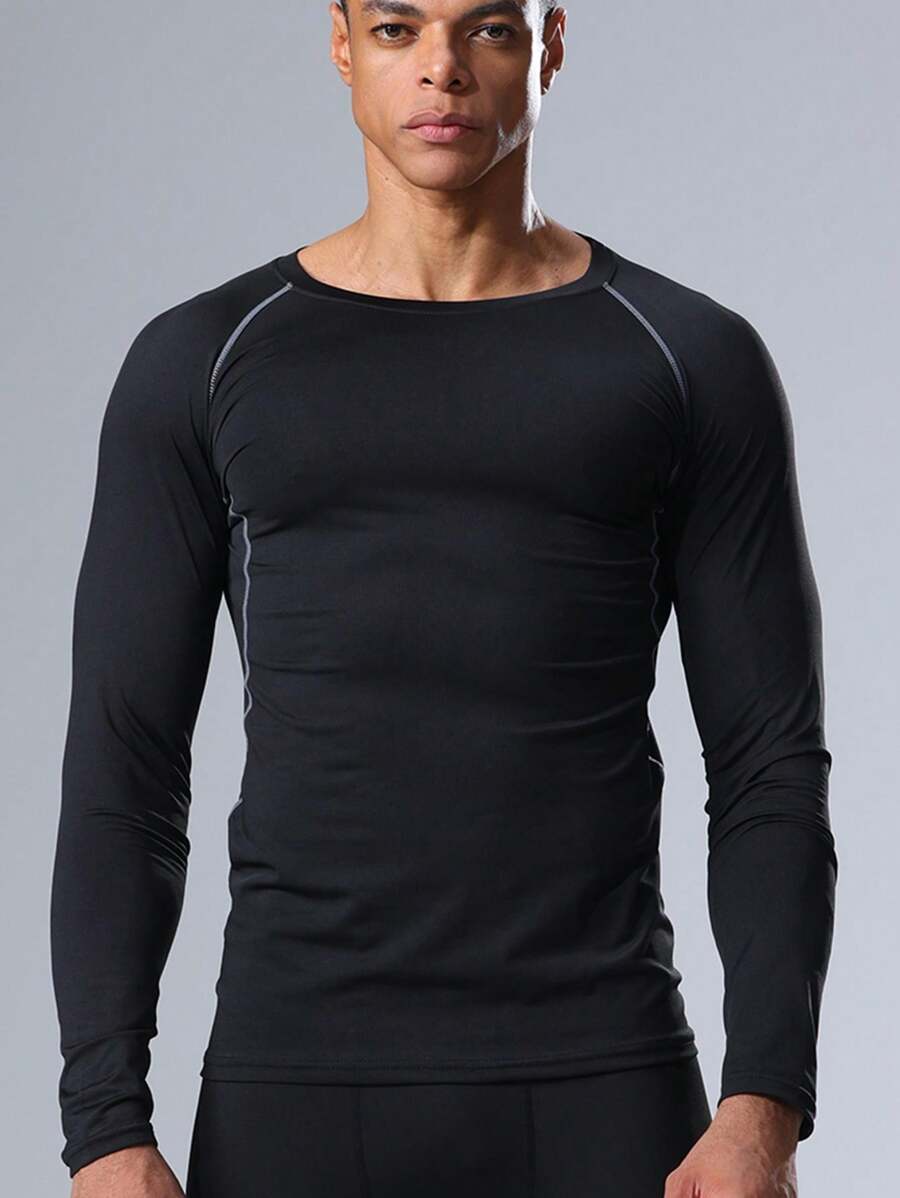 Camiseta deportiva de estilo novio con pespunte de contraste, Camiseta básica de estilo novio, Camiseta de compresión de estilo novio - Multicolor - Ver 1