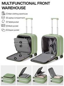 18 Inch Front Opening Carry On Luggage With Luggage Cover And Laptop Compartment Aluminum Frame Trolley Case With Mute Spinner Wheels And TSA Password Lock Travel Essential Cabin Suitcase For Men And Women For Business, Holiday, School, Avocado Green Travel Suitcase Suitcases Suit Case Travel Luggage Carry On Bags & Luggage Bag For School School Accessories School Stuff - Avocado Green - View 5